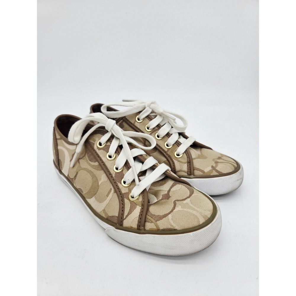 Coach Dee Signature‎ Women's Size 6B Lace Up Sneakers Beige Brown Casual Shoes